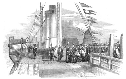 The King of Denmark visiting Mr. Peto on board the "Cygnus", 1854. Creator: Unknown.