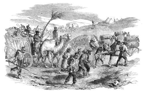 The Road to Sebastopol - Commissariat Waggons, Conveyances of Fascines, etc, 1854. Creator: Unknown.