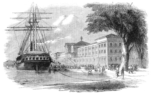 The Kuleieh Barracks, Constantinople - the Royal Artillery disembarking from "The Jason", 1854. Creator: Unknown.