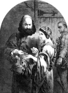 Shylock and Jessica - drawn by John Gilbert, 1854. Creator: Unknown.