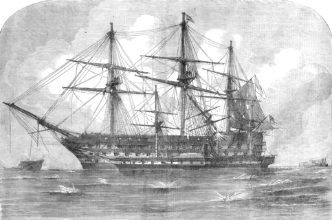 The Trafalgar and "Retribution" at the Siege of Sebastopol - from a sketch by Lieutenant..., 1854. Creator: Smyth.