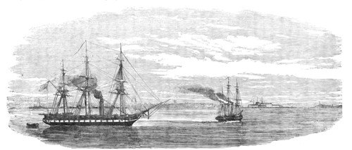 Steam-ships reconnoitring at Sveaborg, in the Gulf of Finland, 1854. Creator: Unknown.