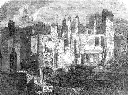 Remains of the Whittington Club, after the fire, 1854. Creator: Unknown.
