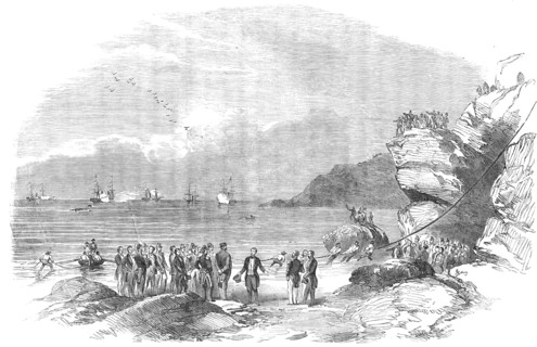 Laying down the Mediterranean Electric Telegraph Cable at Spezia, 1854. Creator: Unknown.