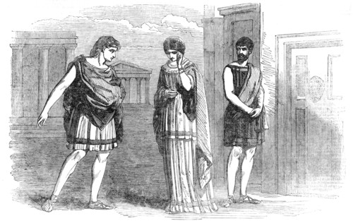 The Westminster Play - scene from Terence's "Eunuchus", act 1, scene 1, 1854. Creator: Unknown.