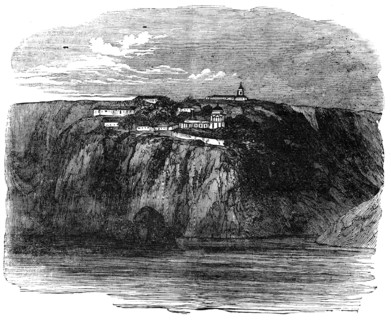 Monastery of St. George, near Balaclava - from a sketch by Lieut. Montagu O'Reilly, 1854. Creator: Unknown.