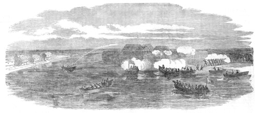 Boat Attack at the Sulineh Mouth of the Danube, 1854. Creator: Unknown.