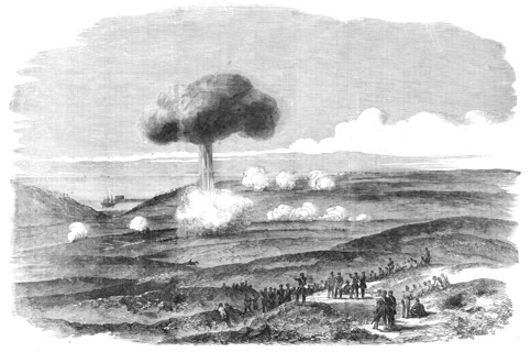 The Siege of Sebastopol - Explosion of a Powder Magazine in the English Trenches, 1854. Creator: Unknown.