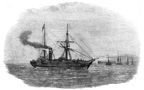 The Europa Steam-Ship leaving Kingstown with the 90th Regiment on board, for the Seat of War, 1854 Creator: Unknown.