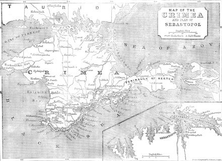 Map of the Crimea and plan of Sebastopol, 1854. Creator: John Dower.