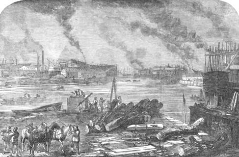 Mare and Co.'s Iron Ship-Building Works, Bow-Creek, Blackwall, 1854. Creator: Charles William Sheeres.