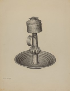 Whale Oil Peg Lamp and Stand, c. 1940.