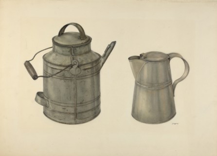 Zoar Tin Coffee Pot and Pail, c. 1938.