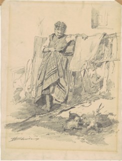 Woman Watching Puppies, late 19th century.