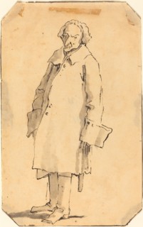 A Standing Man Wearing a Great Coat and Boots.