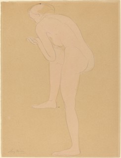 Figure Bending Forward with Right Knee Raised.