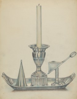 Silver Candlestick with Two Snuffers, c. 1936.
