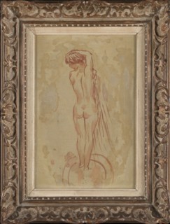 Nu de dos, c.1905. Nude taking a bath, rear view.