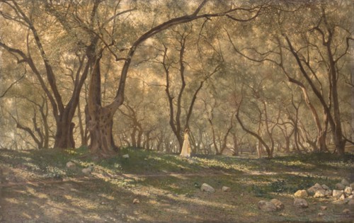Young girl under the olive trees - Menton, c.1897.