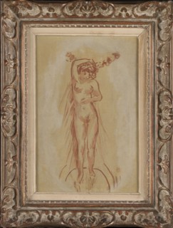 Nu de face, c.1905. Nude taking a bath, front view.