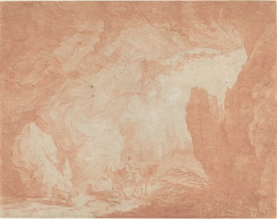 Young Woman with Donkeys Riding under a Natural Bridge.