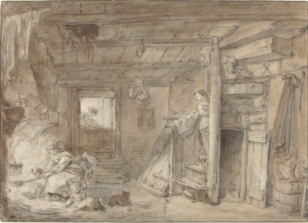 Interior of a Farmhouse with Figures, late 18th century.