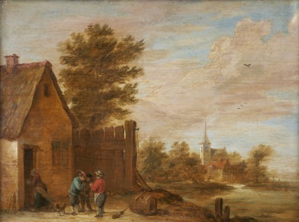 Peasants talking in front of an inn, between 1630 and 1690.