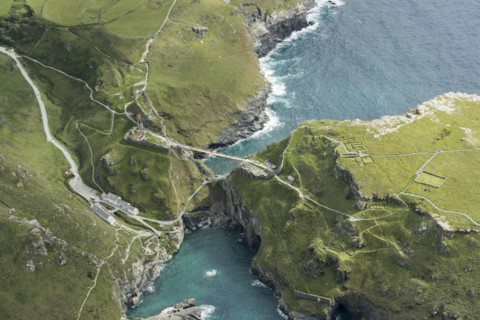 Construction of new Tintagel Castle footbridge, Cornwall, 2019.