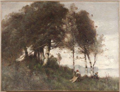 Paysage aux lavandières, after 1870. Laundresses in a landscape.