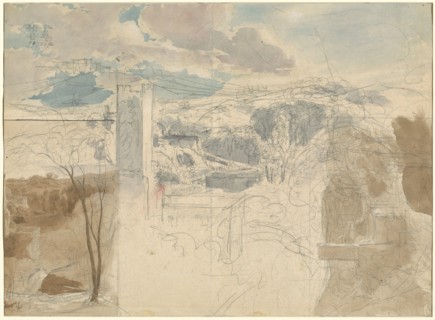 Ruins of a Fortified Tower among Wooded Hills [recto], 1816/1821.