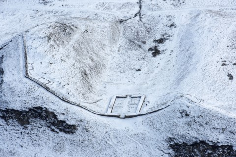 Milecastle 39 on Hadrian's Wall in the snow, Northumberland, 2018.