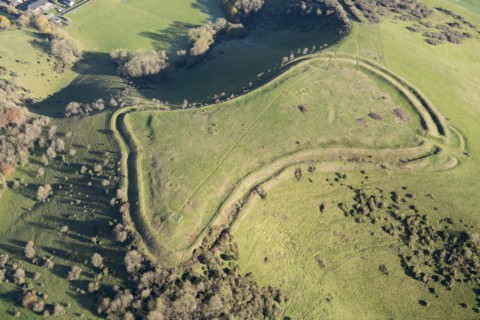 Large univallate Iron Age hillfort at Beacon Hill, Hampshire, 2017.