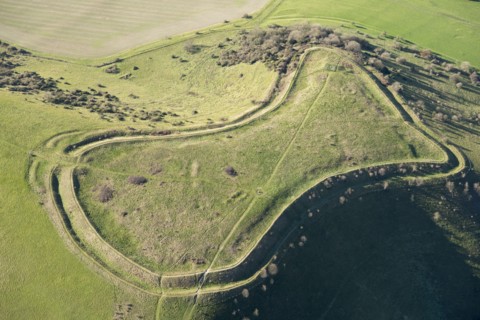 Large univallate Iron Age hillfort at Beacon Hill, Hampshire, 2017.