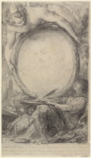 Allegorical Frame with a Genius and a Veiled Woman Writing, c. 1769.