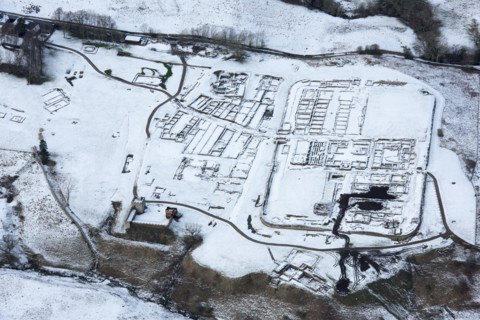 Vindolanda (Chesterholm) Roman fort in the snow, Northumberland, 2018.