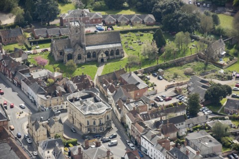 Devizes Town Hall and St John the Baptists Church, Devizes, Wiltshire, 2017.