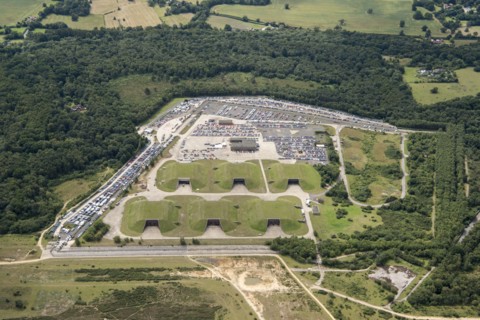 Cruise missile shelter complex, Greenham Common Airbase, West Berkshire, 2020.