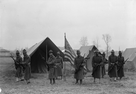 Army, U.S. Negro Troops, 1917. [African American soldiers with fixed bayonets].