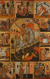 Saint George slaying the dragon and scenes from his life, between 1700 and 1750.