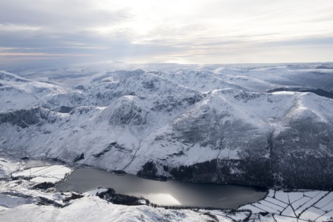 Buttermere Lake and Fell in the snow, Lake District National Park, Cumbria, 2018.