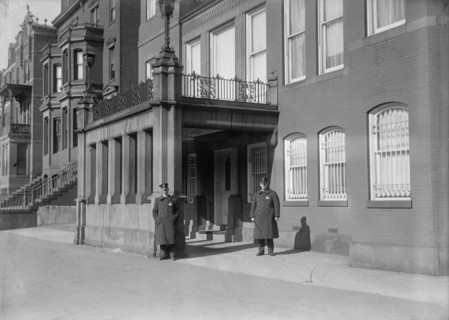 US police outside the German Embassy, Washington DC, 1917.  Creator: Harris & Ewing.