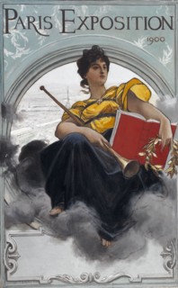 Paris Exposition 1900, 1900. Allegorical figure with laurel wreath, book and trumpet.