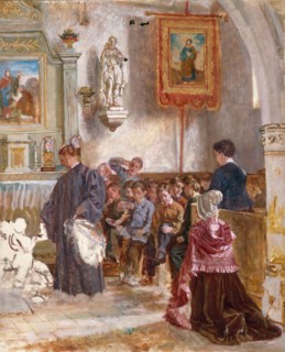 Catéchisme dans une église, mid-late 19th century. Catechism in a church. (Unfinished).