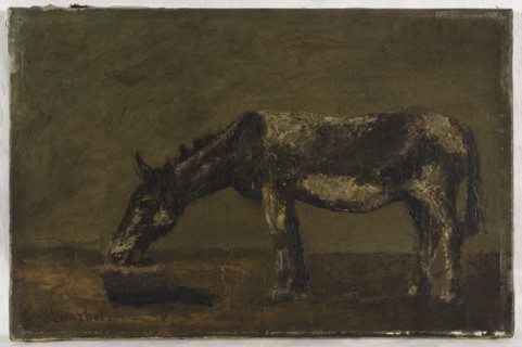 L'âne, between 1862 and 1863. A donkey seen in profile eats its oat ration in a feeder.