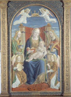 Virgin and Child, with Saint Dorothea, Saint Catherine and two angel musicians, c.1500.