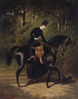 L'écuyère Kippler sur sa jument noire, c.1850. Kippler the horsewoman on her black mare.