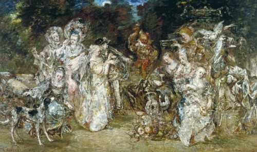Réunion dans un parc au temps des Valois, 1874. Day out in a park in the time of Valois.