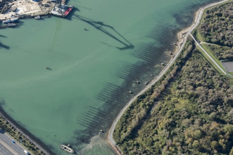 Second World War D Day landing craft slipways at Horsea Island, Portsmouth, Hampshire, 2020.