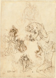 Studies of Christ Healing the Blind Man, Saint Philip Benizzi, and Saint Sebastian, c. 1611.