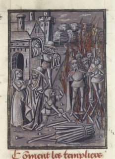 Execution of the Templars. From Chronique de Baudouin d'Avesnes, ca 1470. Creator: Anonymous.